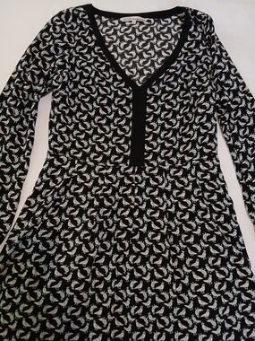 Rachel Comey Black V-Neck Printed Long Sleeve Dress